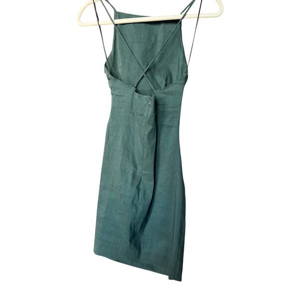 Zara Green Linen Dress high neck Cross back NWT - Picture 3 of 6